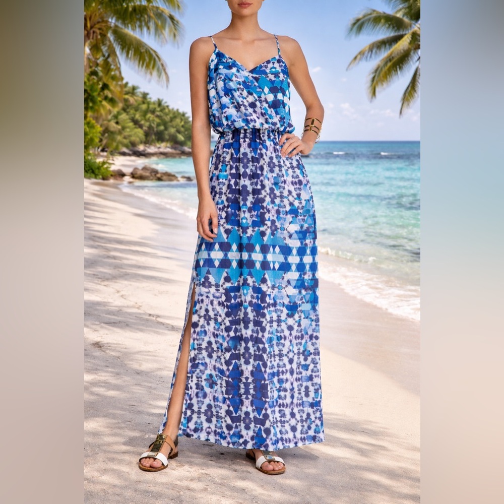 ROMEO + JULIET COUTURE Blue Print Maxi Dress ~ NWT